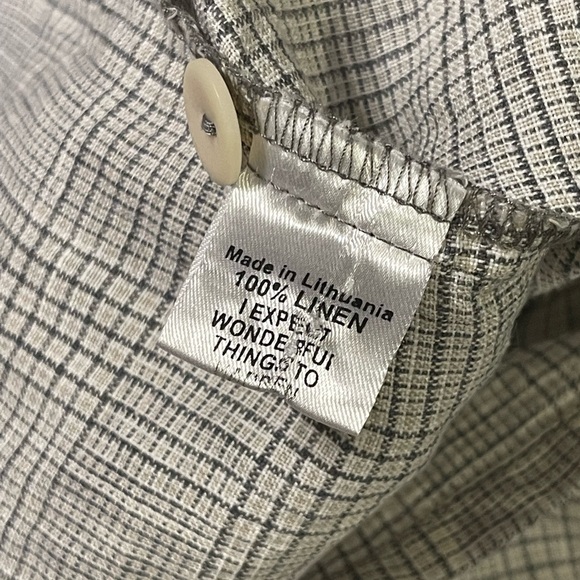 Flax Women’s Large Linen Tan Plaid Print Button Down Long Sleeve Shirt - Picture 7 of 7